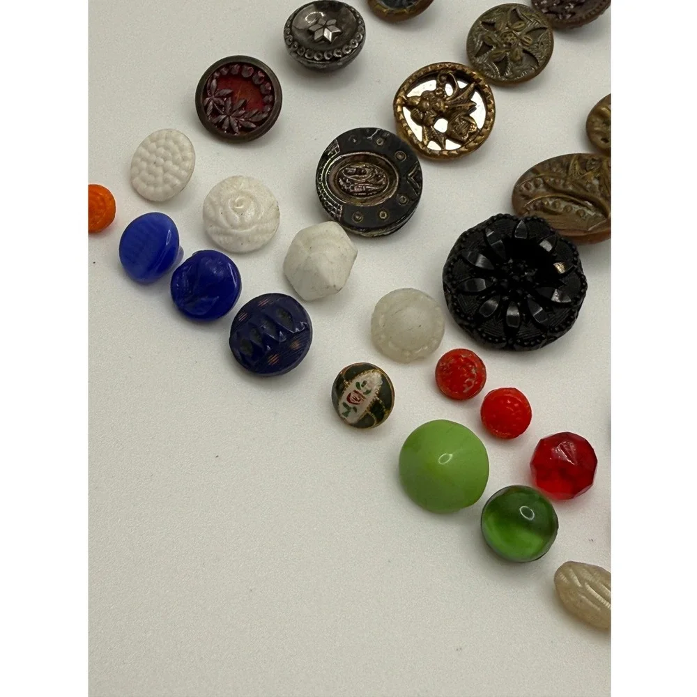 Vintage and Antique Button Lot Mixed Materials Brass Glass Military 60+ Pieces